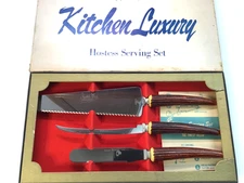 VTG ELECTRO-WAY No11 #43B 3PC HOSTESS SERVING SET DEER ANTLER - STAINLESS USA