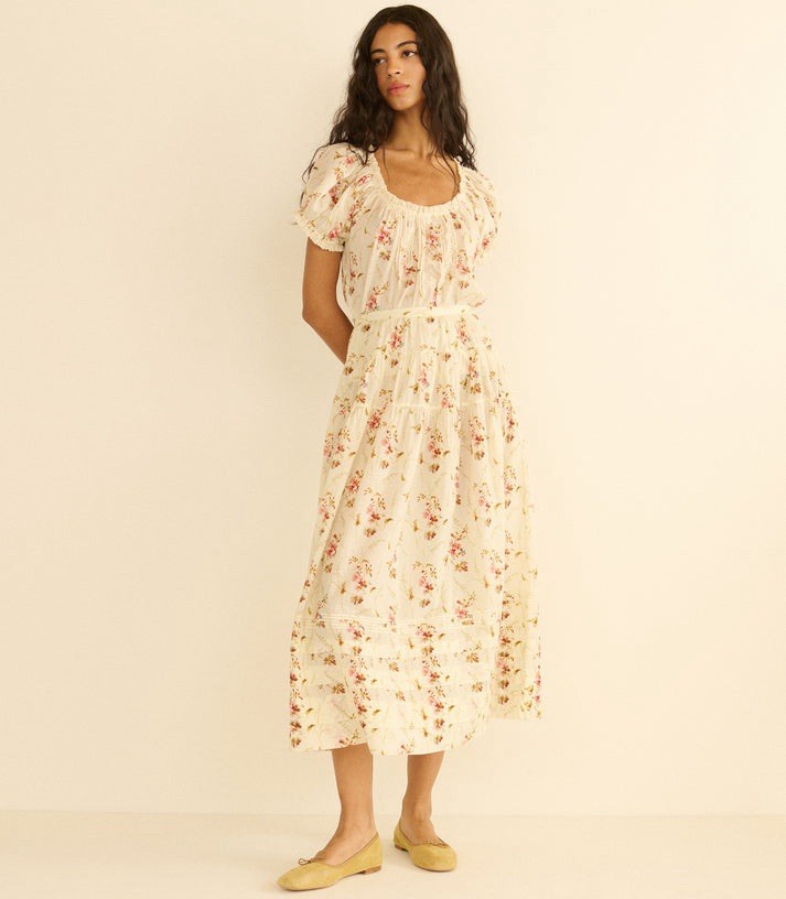 Doen Marcie Skirt Poppy Field Floral Printed Womens Cotton Viscose Midi Skirt L
