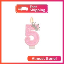 ElekFX Pink Crown Birthday Candle for Cake, Pincess Birthday Party Decorations,