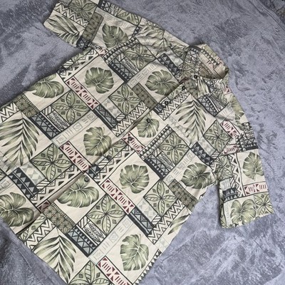 Kona Kai Mens Floral Silk Blend Hawaiian Shirt Size M Beige Short Sleeve