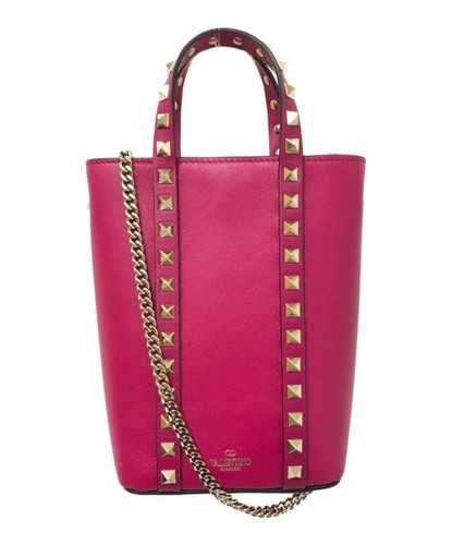 Valentino Garavani Rockstud Chain Shoulder 2Way Handbag Tote Bag Hot Pink Small