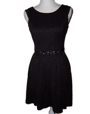 Elle Womens Size 2 Black Fit & Flare Lightly Sparkled Dress Rhinestone Belt