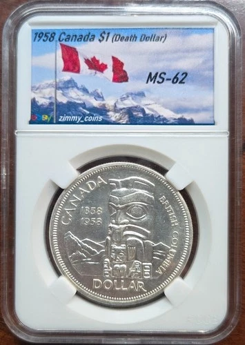 1958 Canada Silver Dollar • MS-62 • Death Dollar • Blast White • Custom Slab!