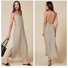 Reformation Minimalist Linen Maxi Dress Gray Open Back Summer Women's Medium