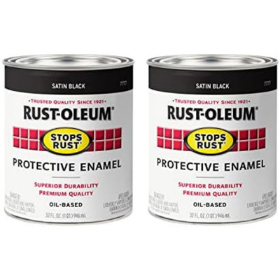 7777502-2PK Stops Rust Brush on Paint, Quart, Satin Black, 2 Pack