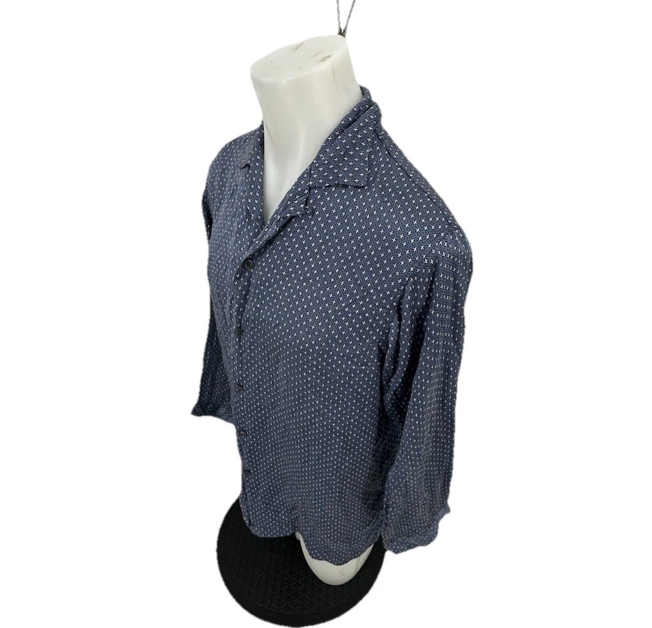 Alfani Small Men Button Up Long Sleeve Silk Shirt Light Blue Geometric 7-2k - Image 3 of 4