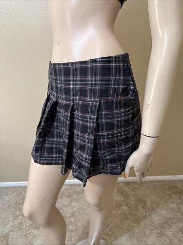 Women’s Black Check Polyester Casual Pleated Unlined Mini Zipper Size L Skirt - Picture 9 of 18