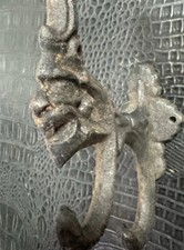 CAST IRON COAT HAT PURSE HOOK WITH GARGOYLE DEMON MONSTER FACE GOTHIC VICTORIAN