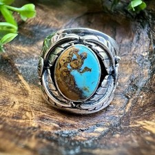 925 Silver Turquoise Ring Wide Band