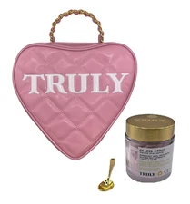 Truly Beauty Pink Heart Bag w Truly Glazed Donut Whipped Shave Butter .07 fl oz