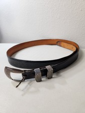James Reid Mens 38 Black Genuine Lizard Sterling Silver Belt