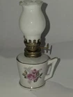 Vintage 4.5" Miniature Kerosene Oil Lamp With Milk Glass Chimney White W/Flowers