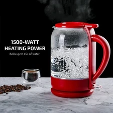 Heat Portable 1500 Watt , Red Electric Electric Hot Water Glass Kettle 1.5 Liter