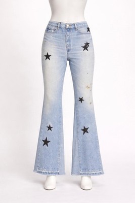 Amiri Leather Star Recon Flare Jeans- Multi Indigo