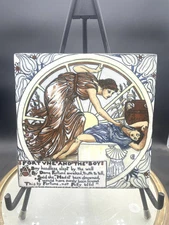Antique AET American Encaustic Tile Trivet Walter Crane "Fortune and The Boy" 6”