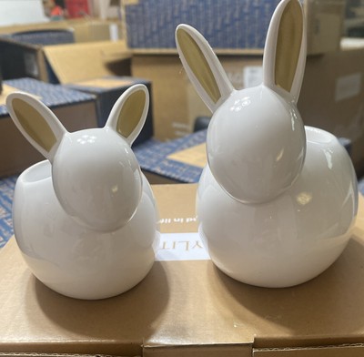 PartyLite GOLDEN BUNNY EARS Tealight Holder Pair #P93508 Set Of 2 New In Box