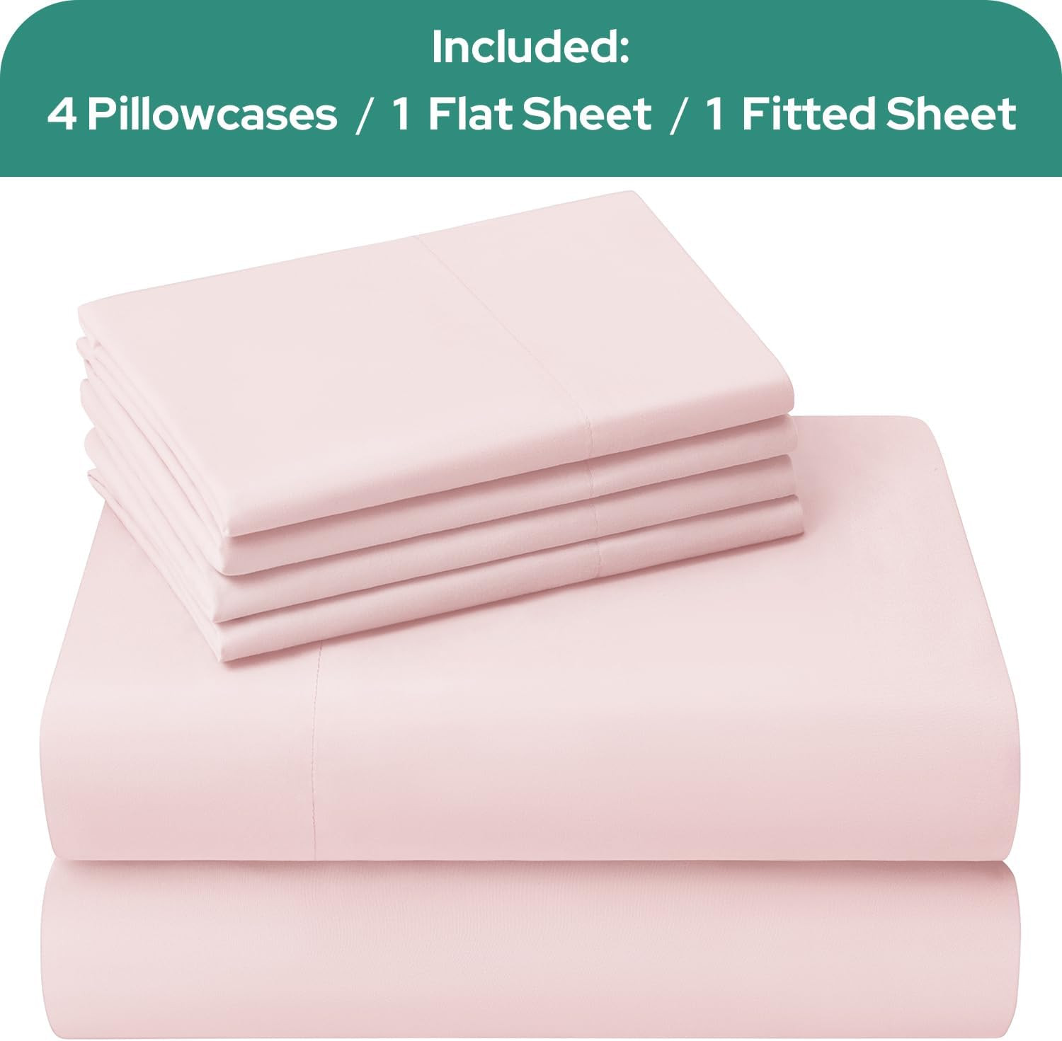 HOMEIDEAS Queen Size Bed Sheets - 6 Piece Set (Pale Pink) - Extra Soft Brushed M