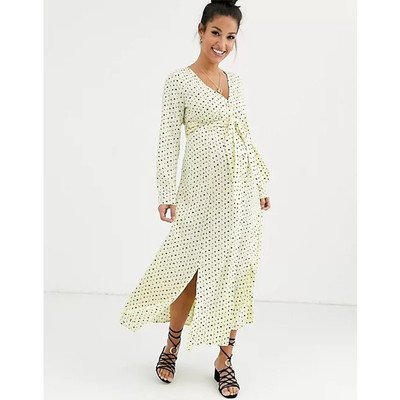 asos yellow dress midi ASOS DESIGN pleated midi cami dress in pale yellow