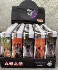 L & W  Butane Lighter Assorted Animal Print 5 25 50 100 Count