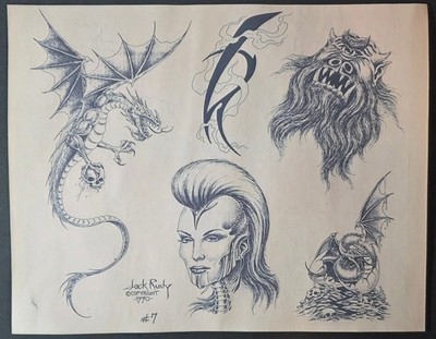 1990 VINTAGE Jack Rudy Traditional Tattoo Flash Sheet Tattooland Biker, Cyclops