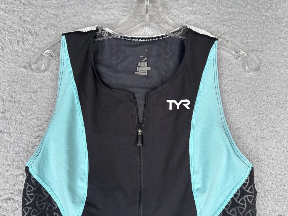 TYR Cycling Jersey Womens Small Blue Black Tank Sleeveless 1/2 Zip Polyester Foto 4 de 4