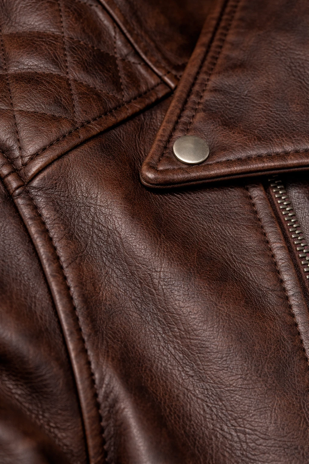 Men’s Genuine Dark Brown Leather Jacket, Quilted Lined Zip Front Classic Fit - product detail image 4