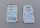 2 (Two) Vintage US 1980s Engelhard Bars One Troy Ounce Each .999 Fine silver