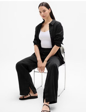 ATHLETA Retreat Wide Leg Black Linen Pant 851038 Size Small MSRP 95