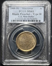 U.S. Mint Type 2 Dollar Blank Planchet Error Coin PCGS MS61
