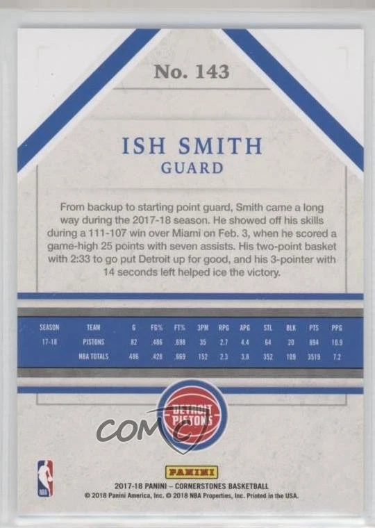 2017-18 Panini Cornerstones Quartz /49 Ishmael Smith Ish Smith #143 - Image 2 of 2