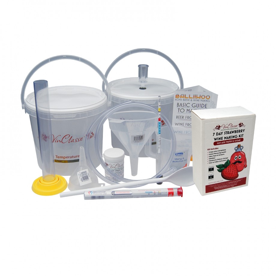 Wine Making Starter Equipment Set With Strawberry Ingredient Kit - 6 Bottle