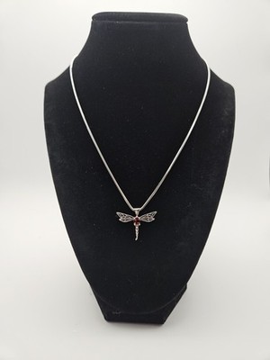 925 Designer Libelle Granat Halskette Sterlingsilber 18 Zoll