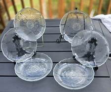 RARE Vintage Set Of 6 Arcoroc France Fleur Clear Pressed Glass Plates 8" EUC