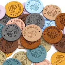Round Faux Suede Leather Labels HANDMADE Clothing Tag Label Tags 25mm