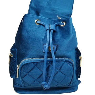 Teal Blue Quilted Drawstring backpack purse Teal Blue Quilted Drawstring backpack purse | eBay main image 3