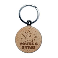 You're A Star Teacher Student Engraved Wood Round Keychain Tag Charm