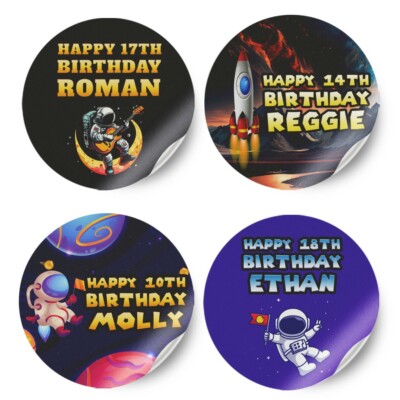 Personalisierte Aufkleber Astronaut beliebiger Name Geburtstag Party Deko Etikett 4