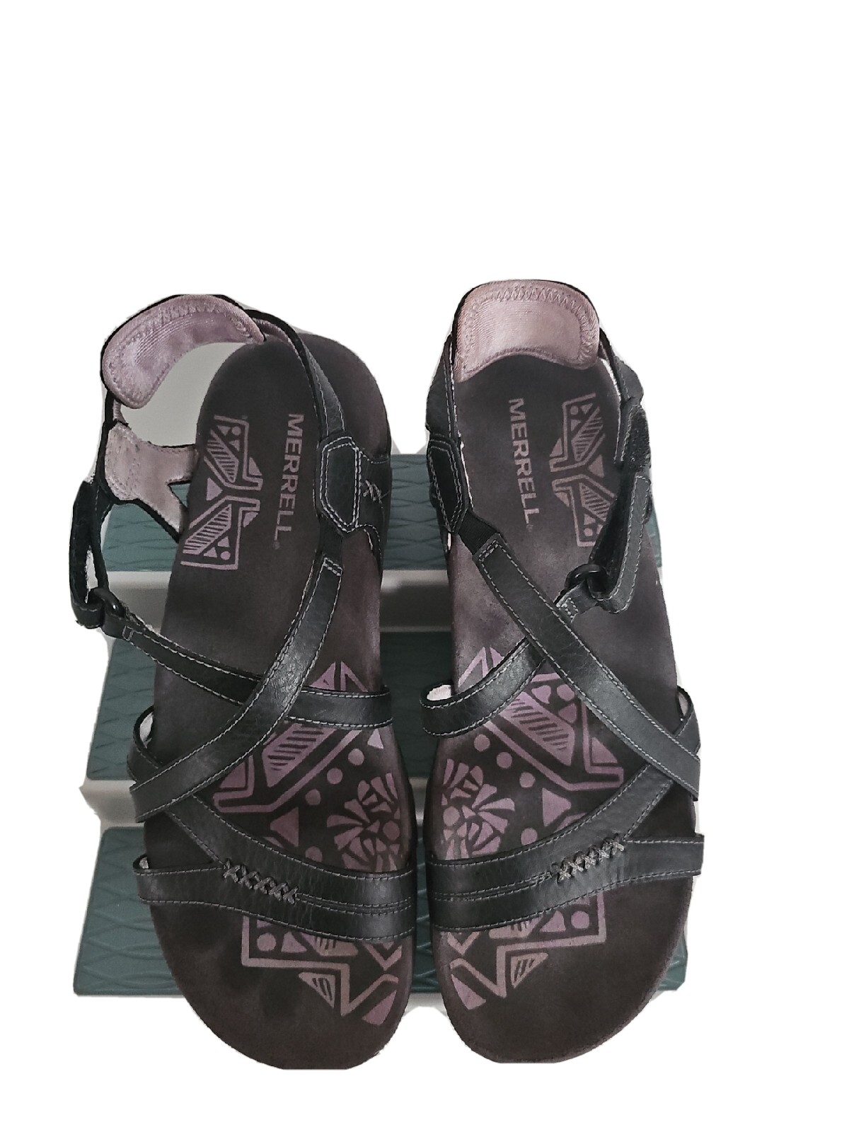 Sandali in pelle atletica Merrell lilla neri lilla con cinturino da donna taglia 8