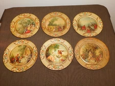VINTAGE KITCHEN SET OF 6 MADE IN BELGIUM DAHER DECORATED WARE 8" METAL PLATES