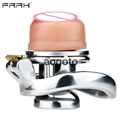 FAAK Sissy Flat Chastity Cage with Skin Pussy Tube CBT Steel Negative Ring