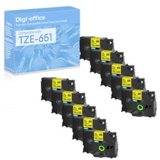 10PK Compatible with Brother PT-D600 TZ Tze 651 Black on Yellow Tape 24mm Label