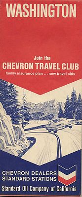 1970 CHEVRON Road Map WASHINGTON Seattle Tacoma Puget Sound Olympia Spokane