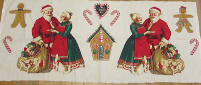 MR. & MRS. SANTA CLAUSE GINGERBREAD HOUSE APPLIQUES Christmas FABRIC PANEL