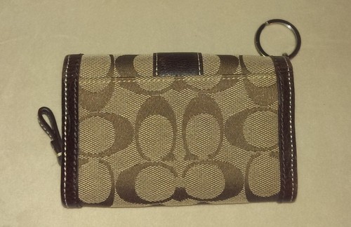 COACH WALLET BROWN SIGNATURE LEATHERWARE AUTHENTIC FLAP SNAP CLOSURE COIN ID - Picture 3 of 4