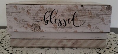 Jo Moulton ~ ''blessed'' ~ Cardboard Storage Box ~ Flower & Wood Design ~ Small ~4