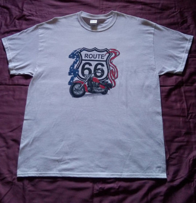 Men's Route 66 Motorcycle T-shirt - Extra Large size White - 100% Cotton