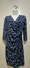Suzy Shier Wrapping Dress Short Sleeves Blue Print  Size M