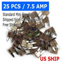 25pc 7.5 Amp Mini Blade Small Fuse Assortment Auto Car Motorcycle SUV Fuses Kit