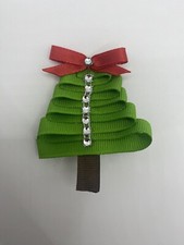Christmas Tree W/Red Bow Hair Clip For Girls /Light Green With Bling