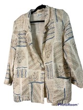 Vintage Large Joanna Linen/Rayon Print 90s One Button Blazer w/ Shoulder Pads